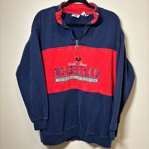Vintage 90s Unisex Mickey & Co Navy and Red Quarter Zip